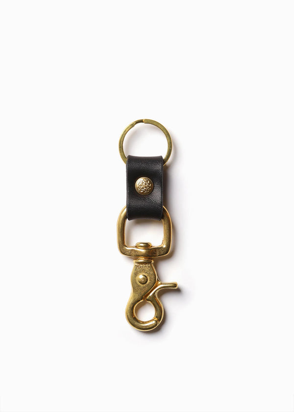 Leather Key Chain - Black - Floral Brass Rivet