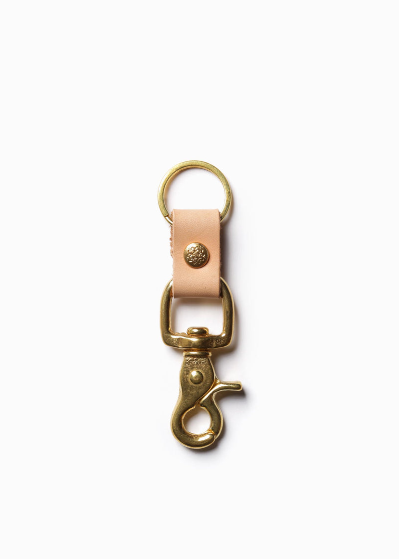 Leather Key Chain - Natural - Floral Brass Rivet